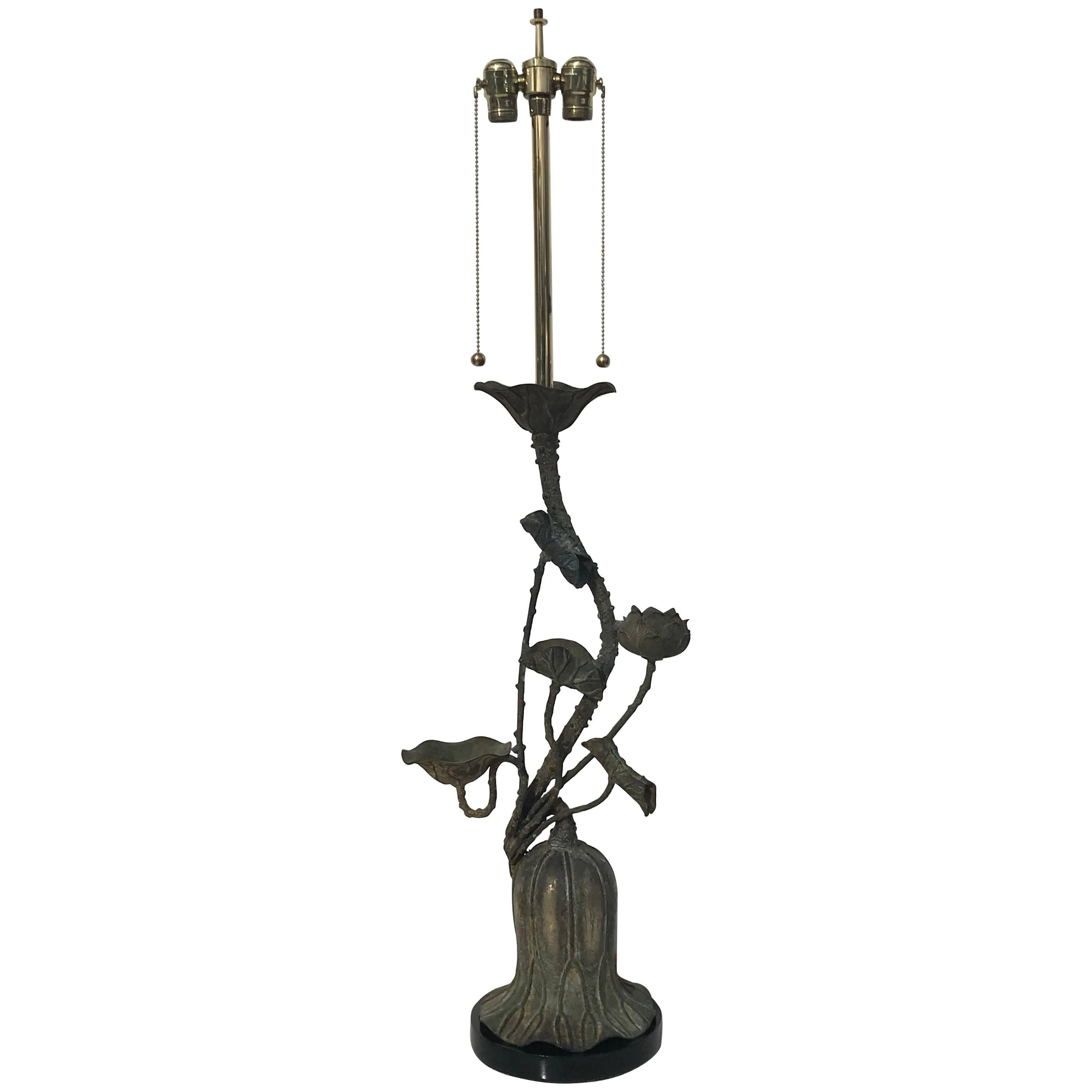 Verdigris Patinated Brass Lotus Lamp by Marbro