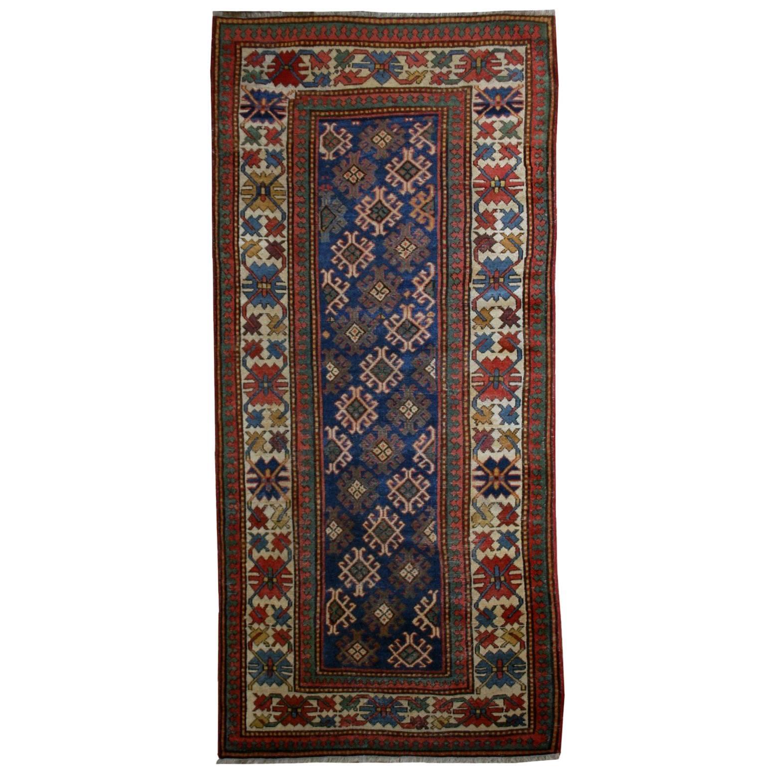 Handmade Antique Caucasian Gendje Rug, 1880s For Sale