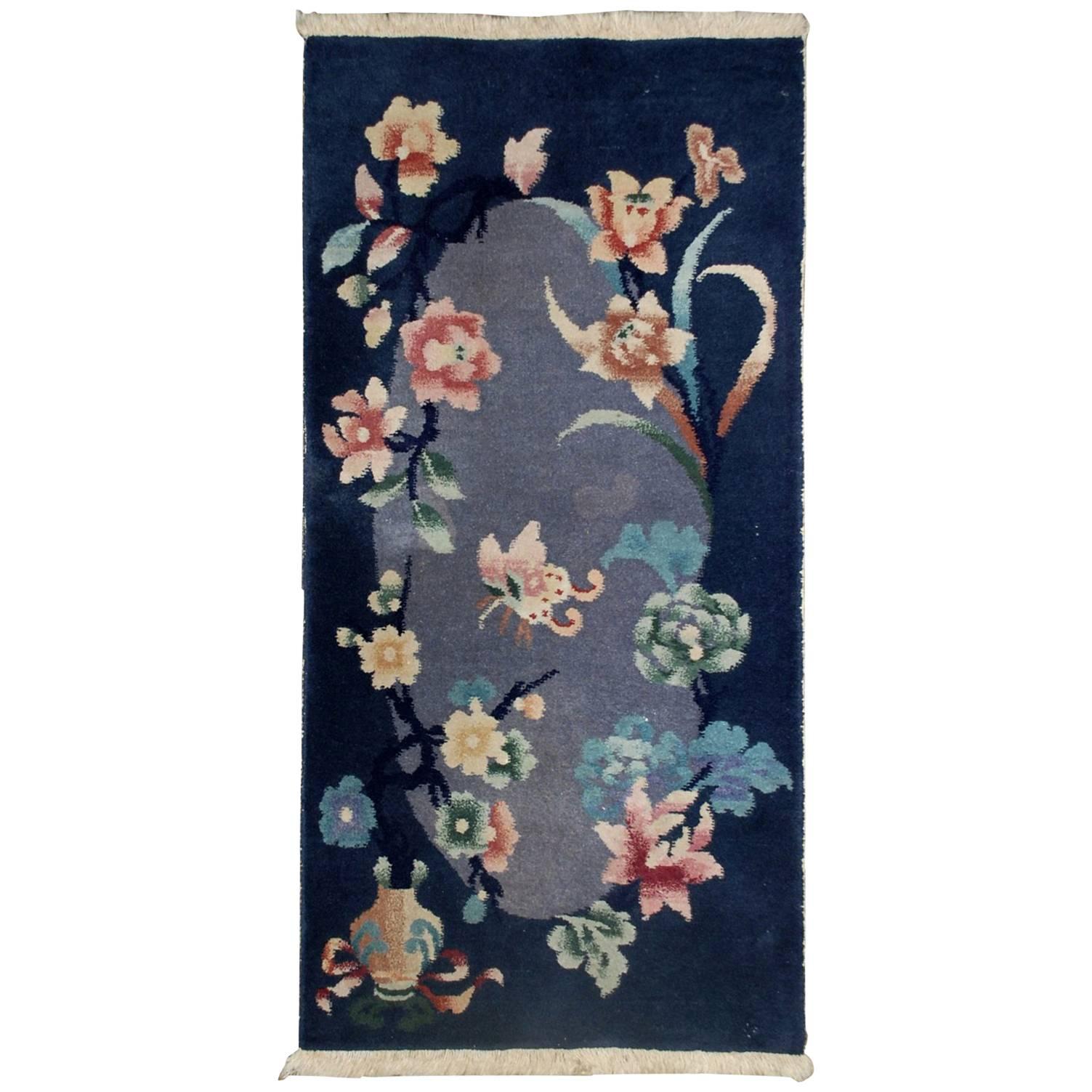 Alfombra china antigua Art Decó hecha a mano, años 20, 1B530