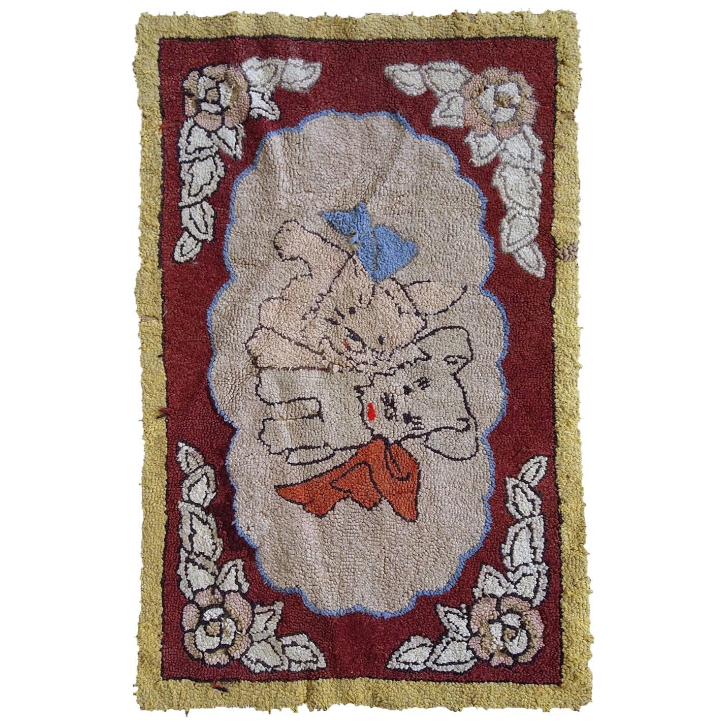 Handmade Antique American Hooked Rug, 1930s, 1C458 For Sale