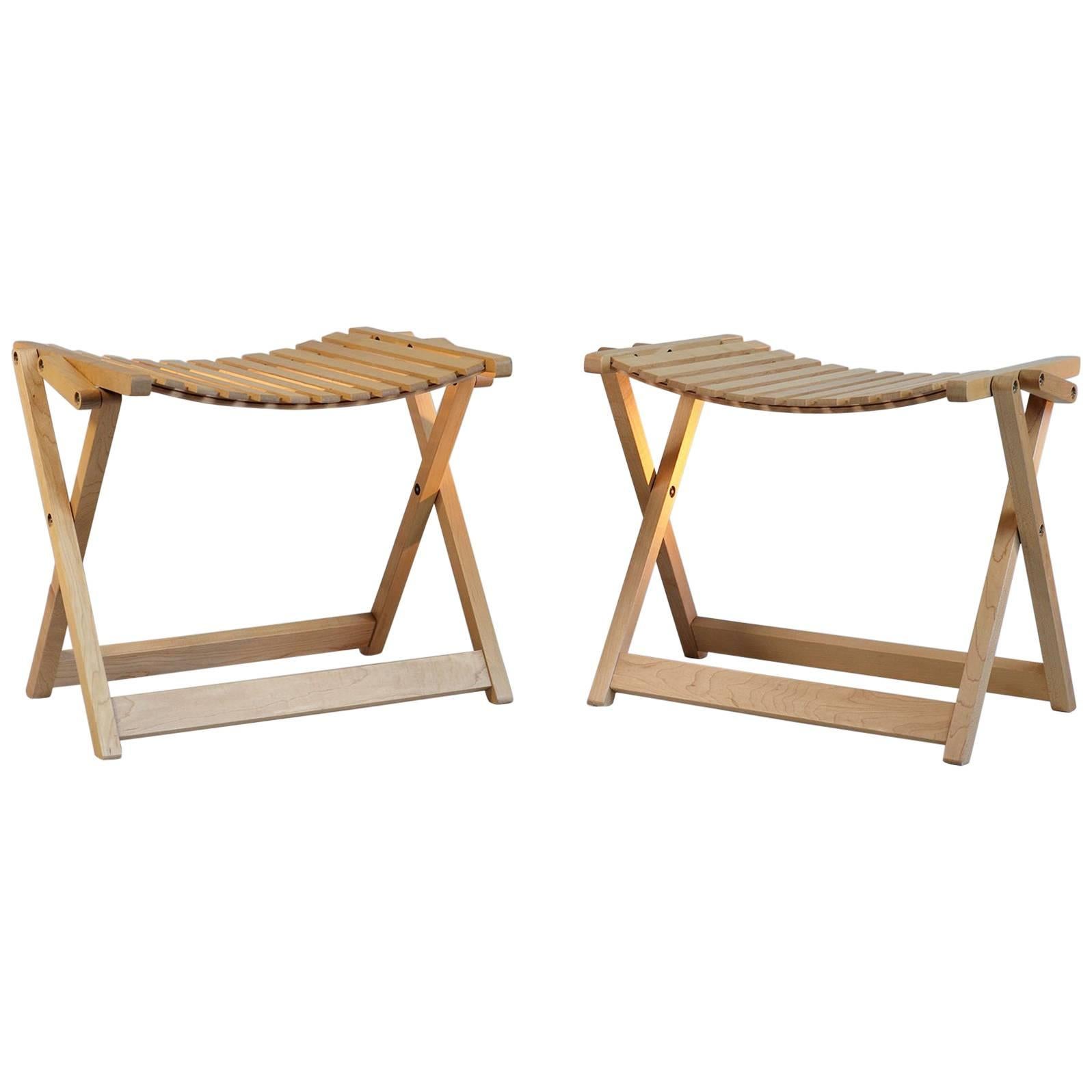 Jean-Claude Duboys: Pair of A4 maple stools, France 1980 For Sale
