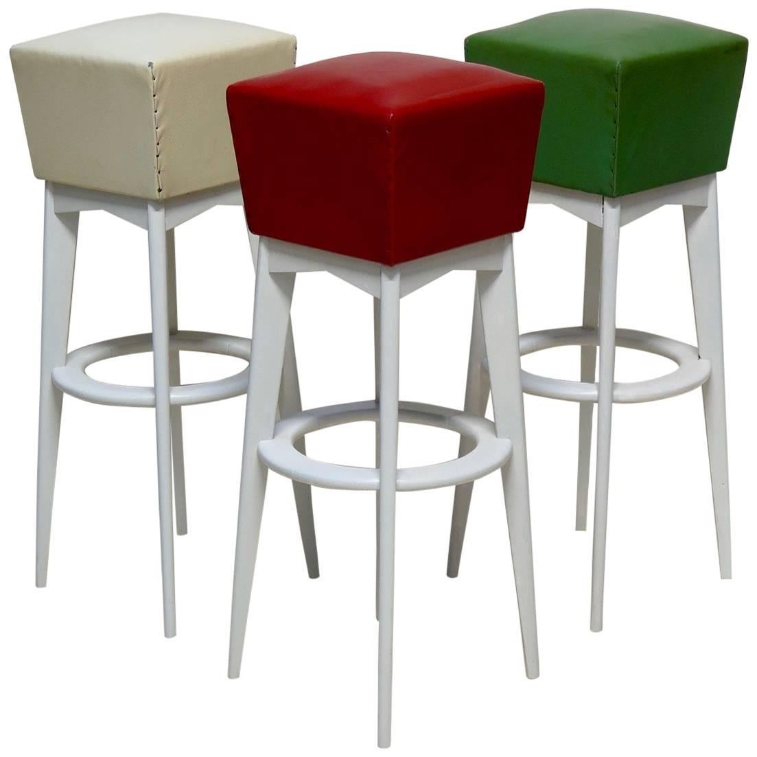 Set of Six French Midcentury Stools For Sale