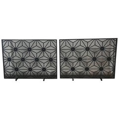 Retro Matched Pair of L Modernist Fireplace Screens, Abstract Design