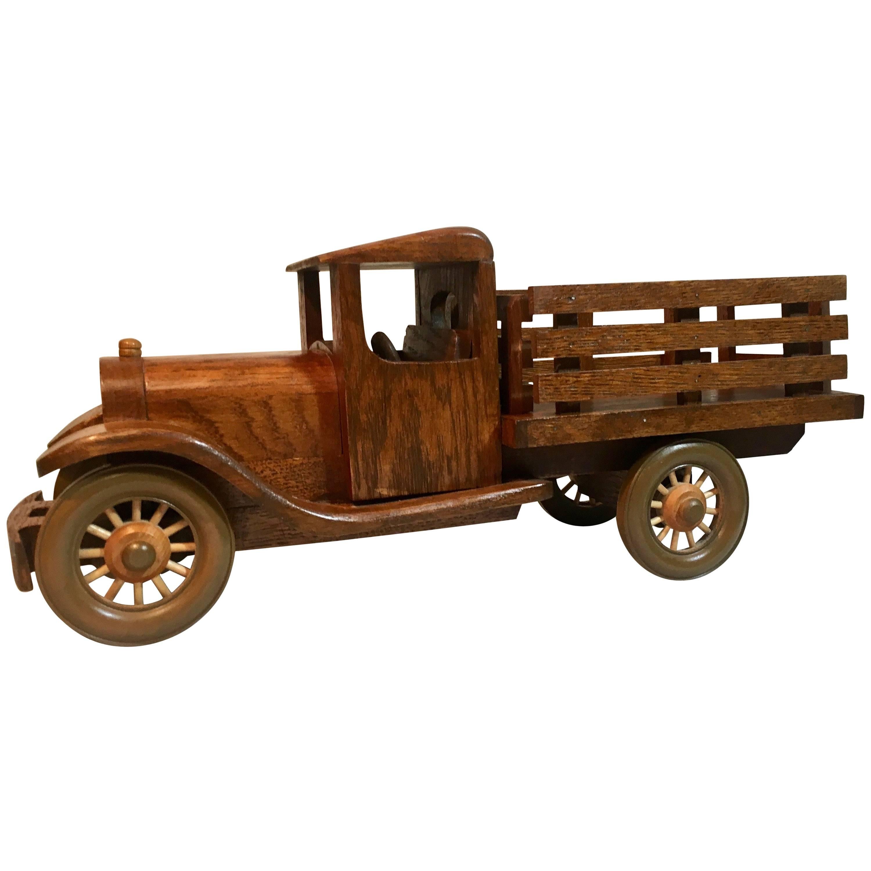 Signed Wooden Folk Art Truck with Removable Stakes