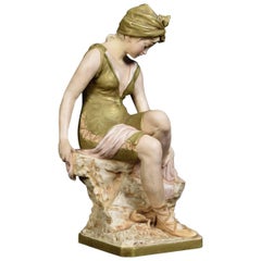 Antique Large Royal Dux Bohemia Porcelain Figure of a Bather Modelled