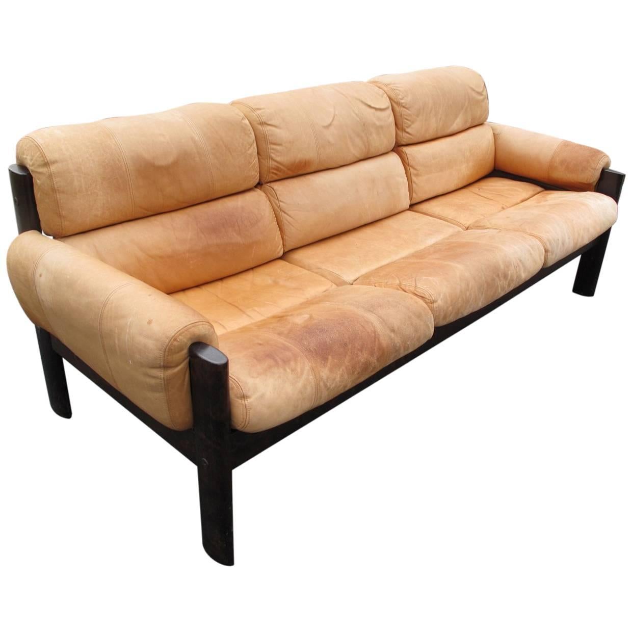 Danish Rosewood Sofa with Leather Cushions