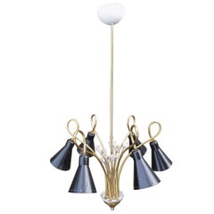 Midcentury Brass Enamel Chandelier in the Style of Paavo Tynell