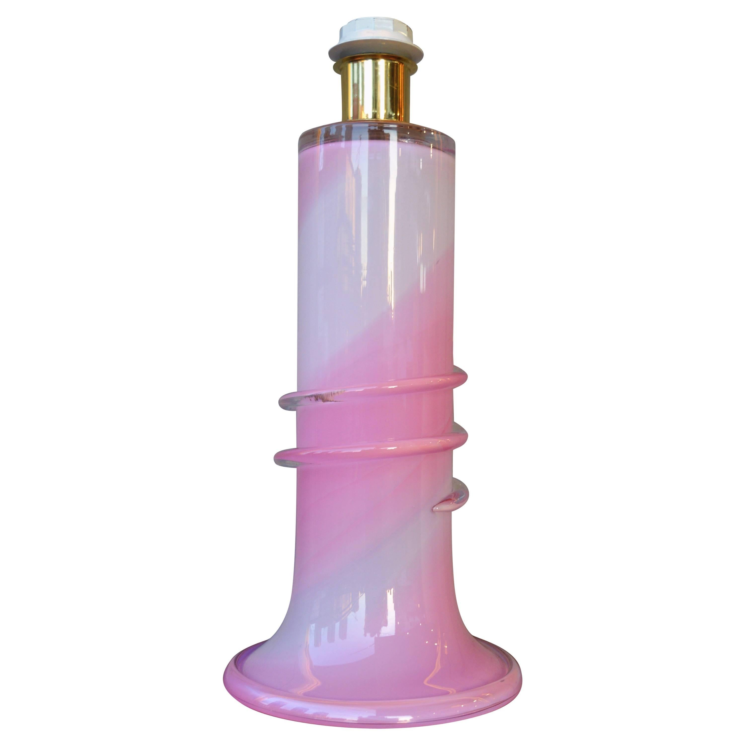 Pink and White Swirl Art Glass Lamp by Studio Ahus, Sweden, 1985 For Sale