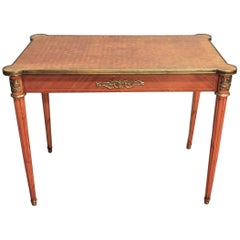 Louis XVI Style Writing Table with Diamond In-Lay Top, Bronze Ornaments, Drawer