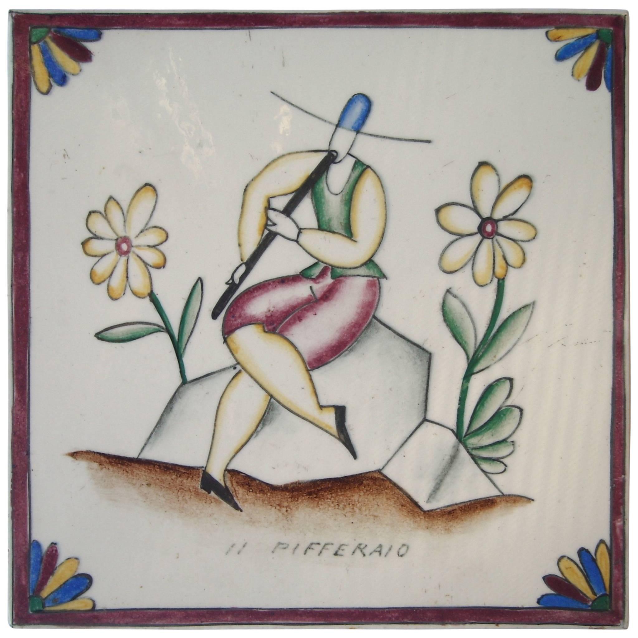 Gio Ponti Tile or Ceramic for Richard Ginori, Title "Il Pifferaio"