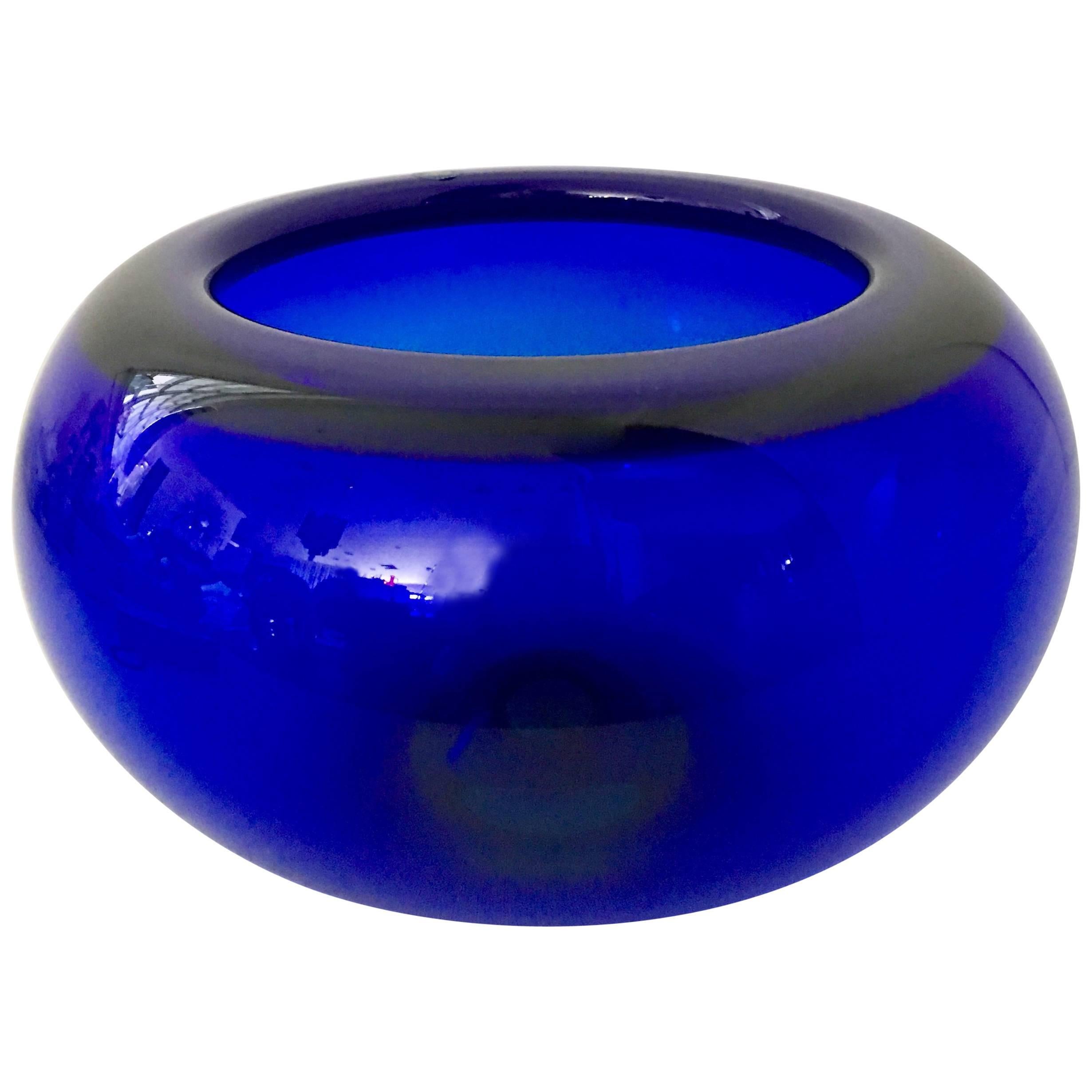 1950'S Scandinavian Modern Crystal Cobalt Bowl By, Per Lutken For Holmegaard