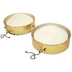 Pair of Pierced Wall / Ceiling Flush Mount with Glass Shade, 1950s , USA