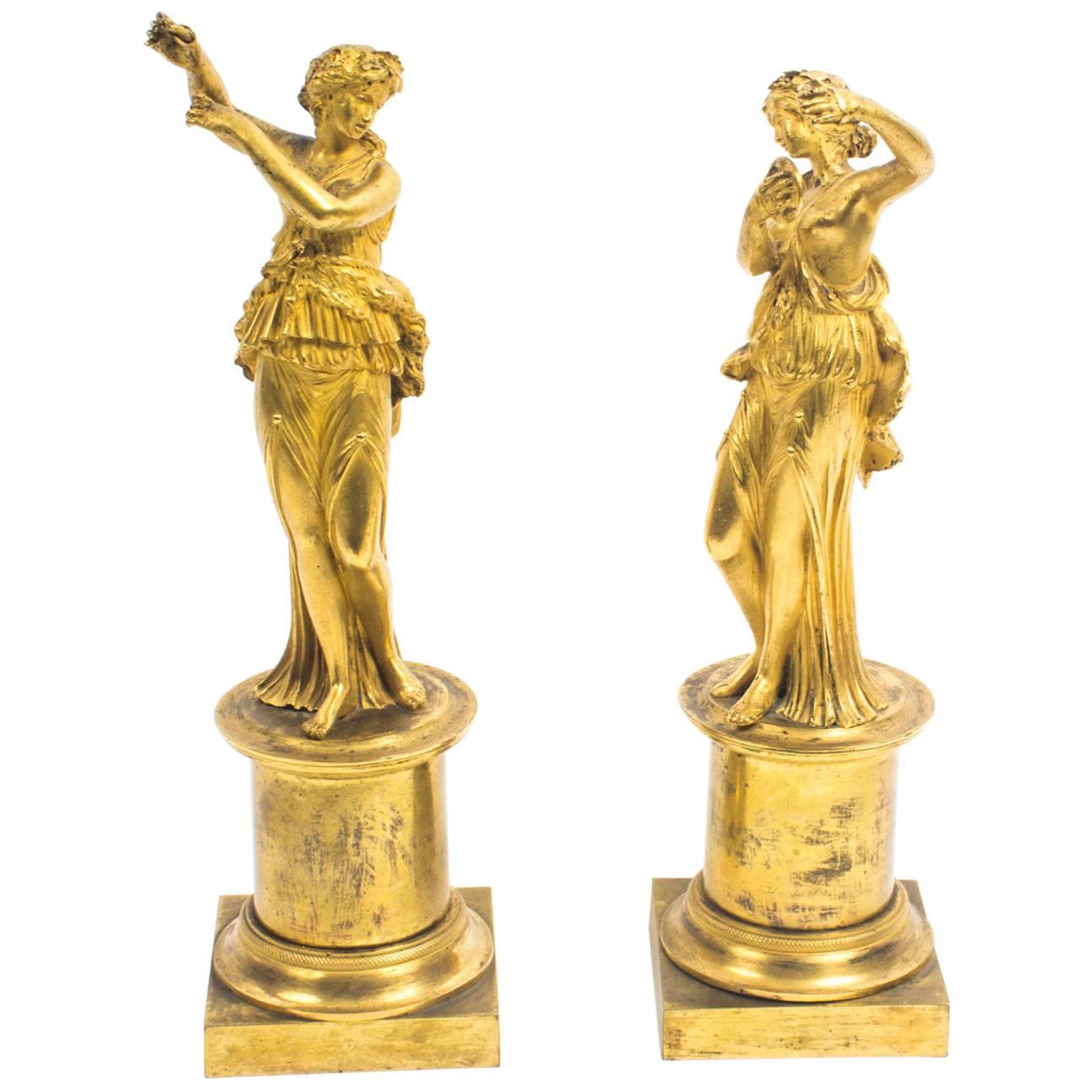 19th Century Pair of French Ormolu Classical Maidens Dancing