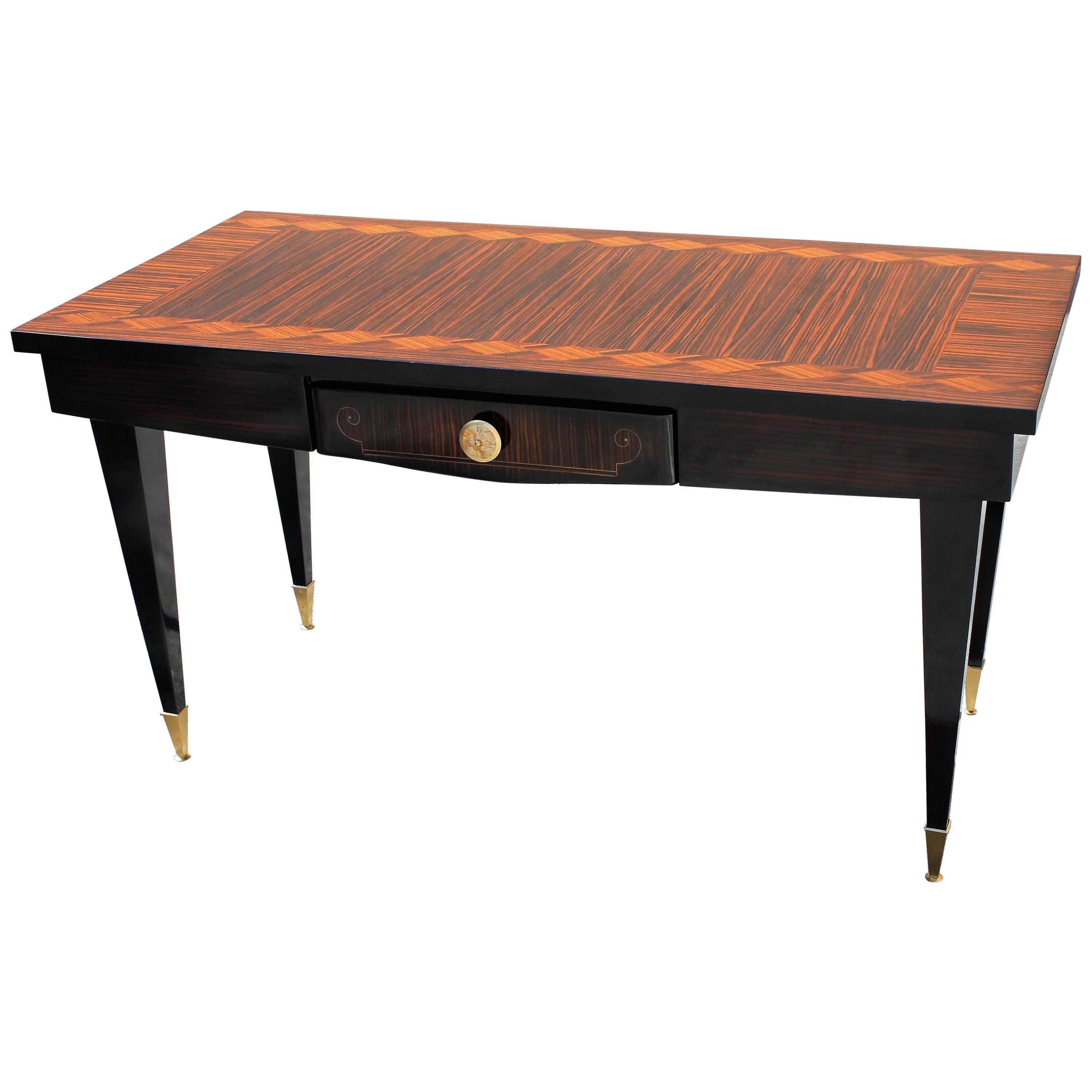 French Art Deco Exotic Macassar Ebony Mother-of-Pearl Writing Desk, circa 1940s