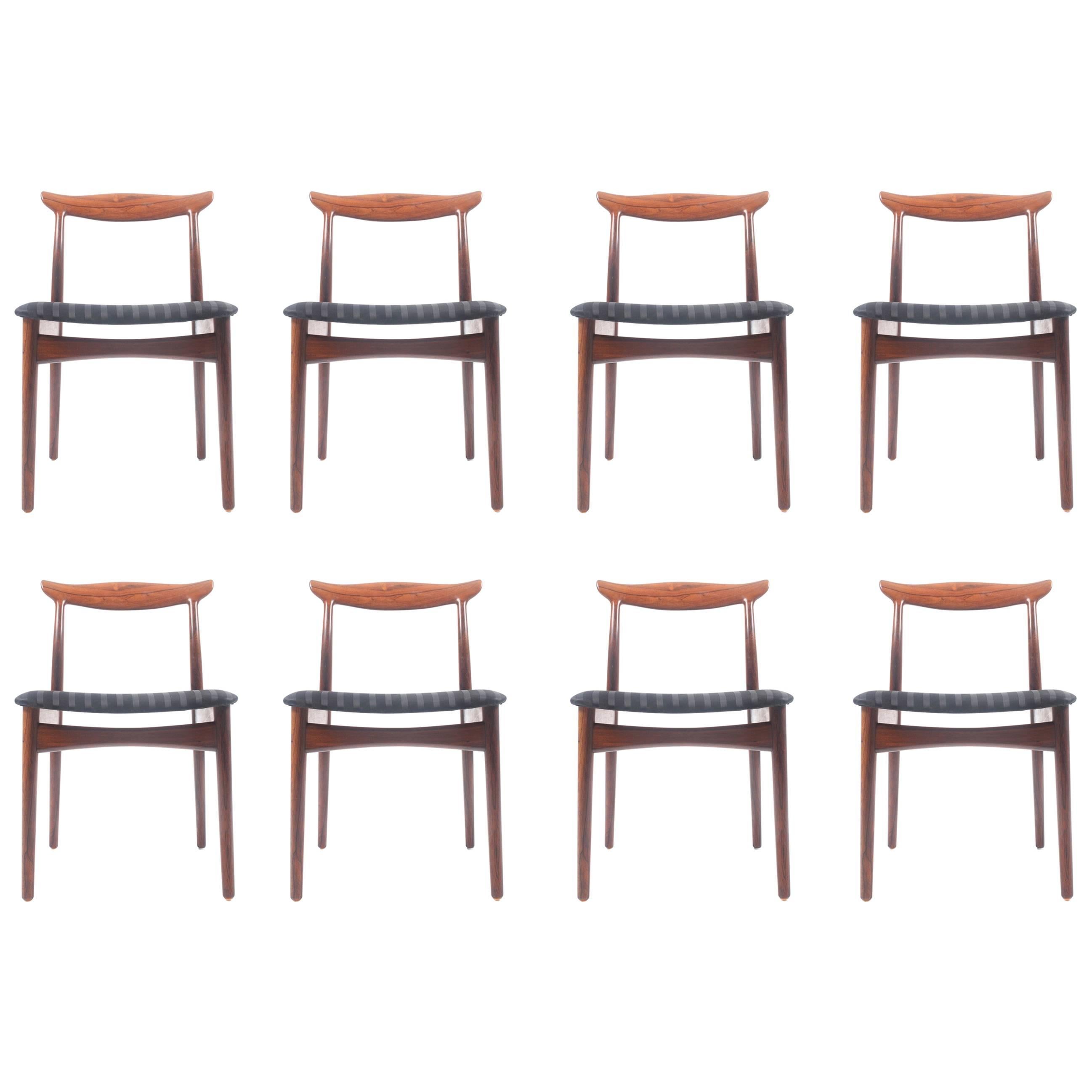 Set of Eight Elegant Dining Chairs in Rosewood by Erik Wørts
