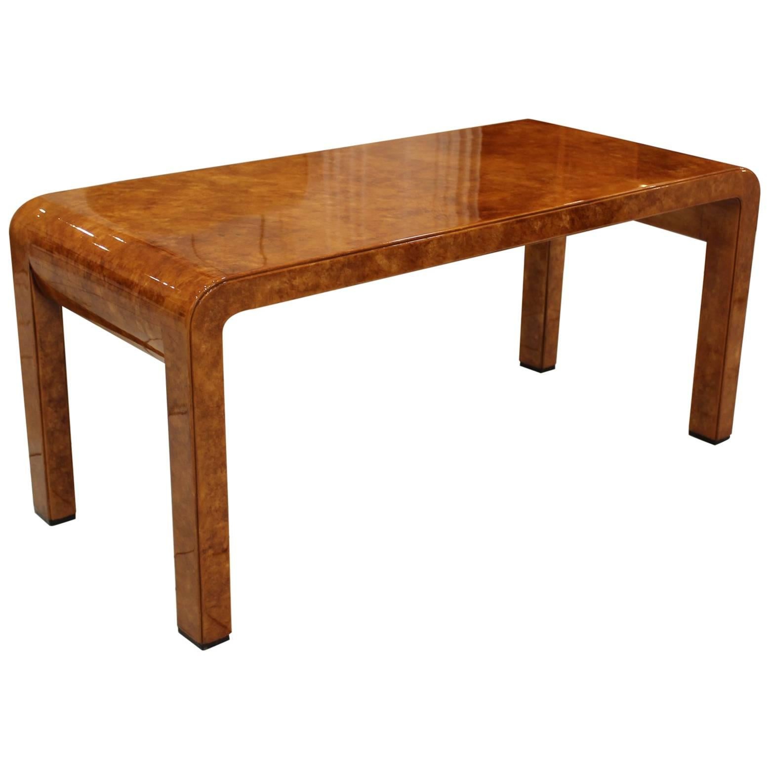 Low Table in Varnished Parchment Veneer Attributed Aldo Tura