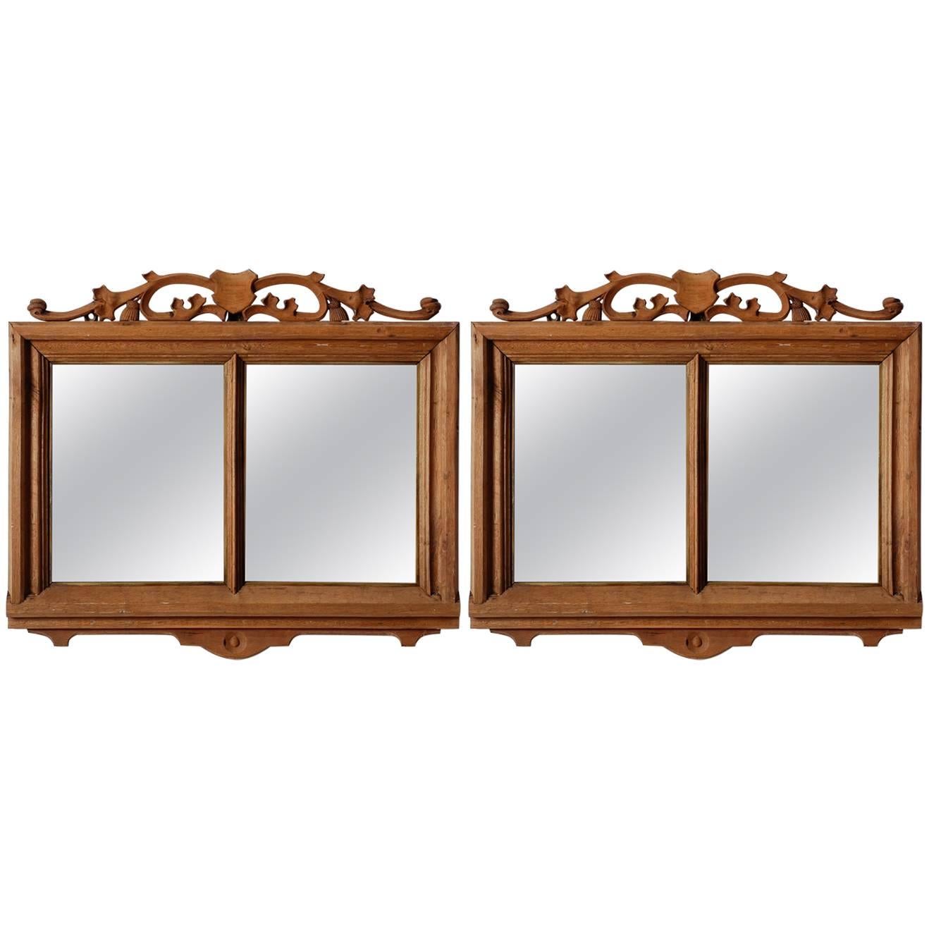 Pair of French Bleached Double Pane Mirrors with Shield