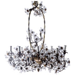 French Chandelier with Metal Basket Surround and Glass Flowers