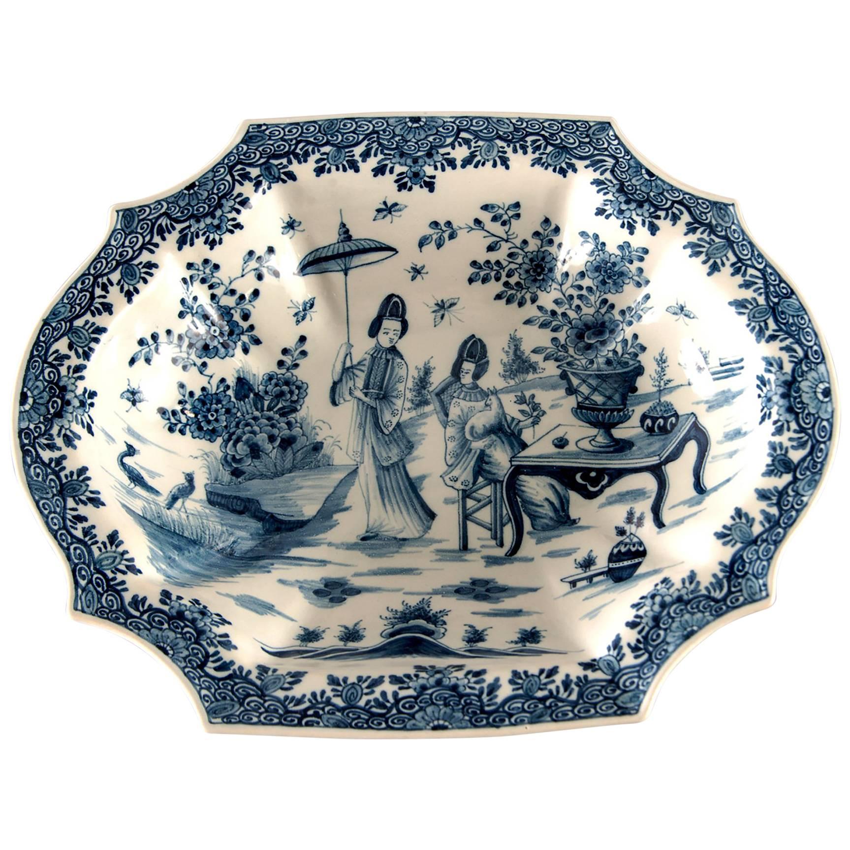 Blue and White Delft Platter with Chinoiserie Design