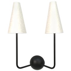 Two-Arm Black Wall Lamp in the Style of Jean Royère