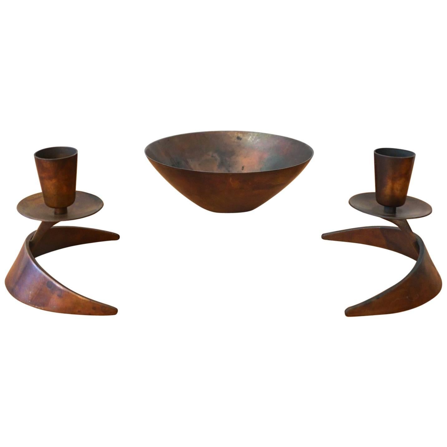 Ronald Pearson Bronze Bowl and Candleholders