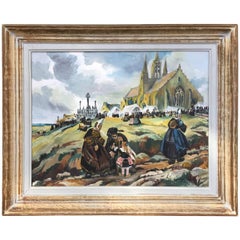 1930s Britain Painting signed E.Marcel Laurent "Pardon de Tronoen"