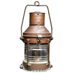 Used Salvaged Anchor Ship Lantern, circa 1900, Oil Burning Copper Lantern