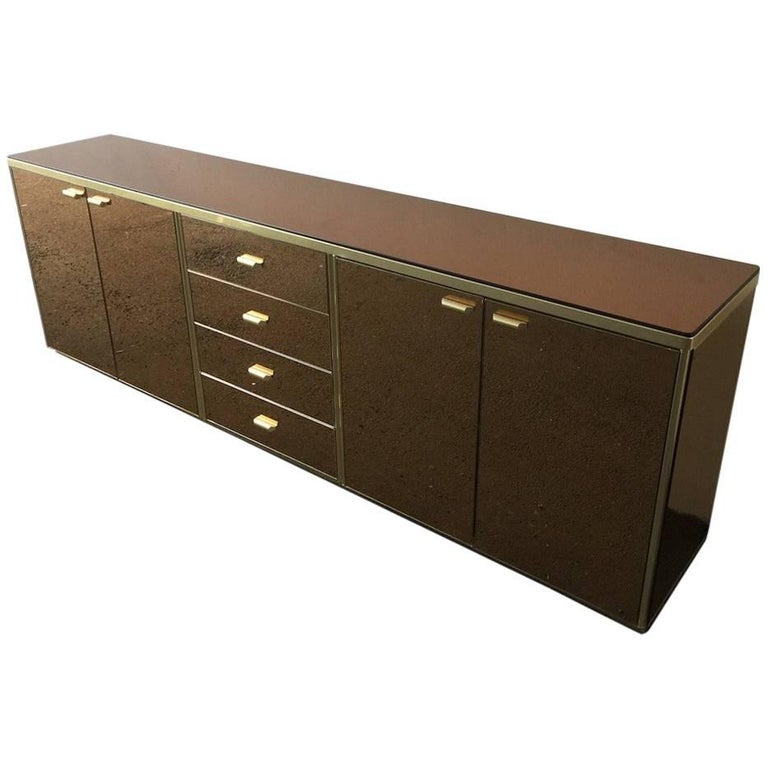 Wonderful Copper Mirrored Sideboard with Gilded Edges at 1stDibs