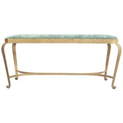 Pier Luigi Colli Gold Iron Bench Green Fabric, Italy, 1950