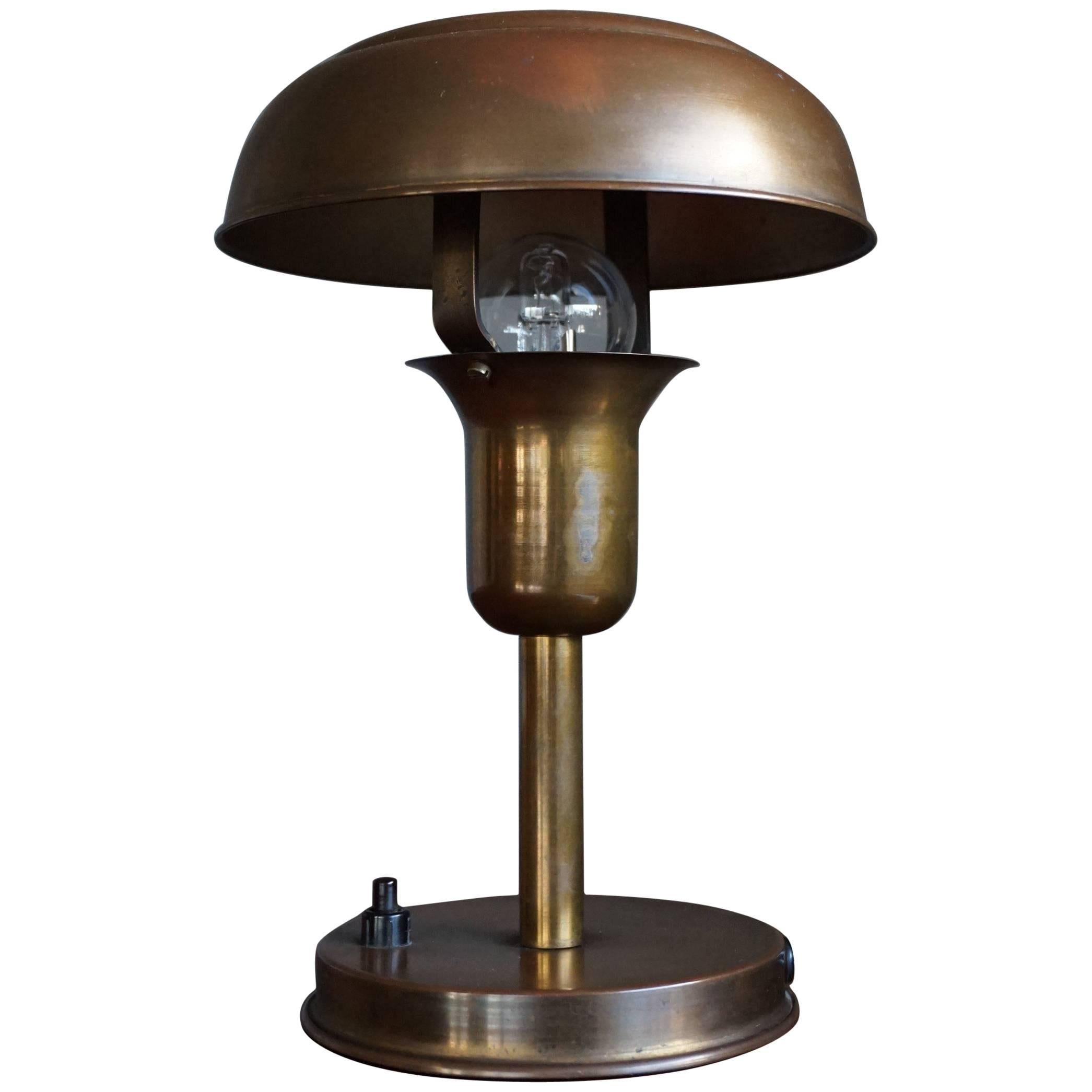 Rare and Highly Stylish 1930s Little Copper Metal Art Deco Table or Desk Lamp