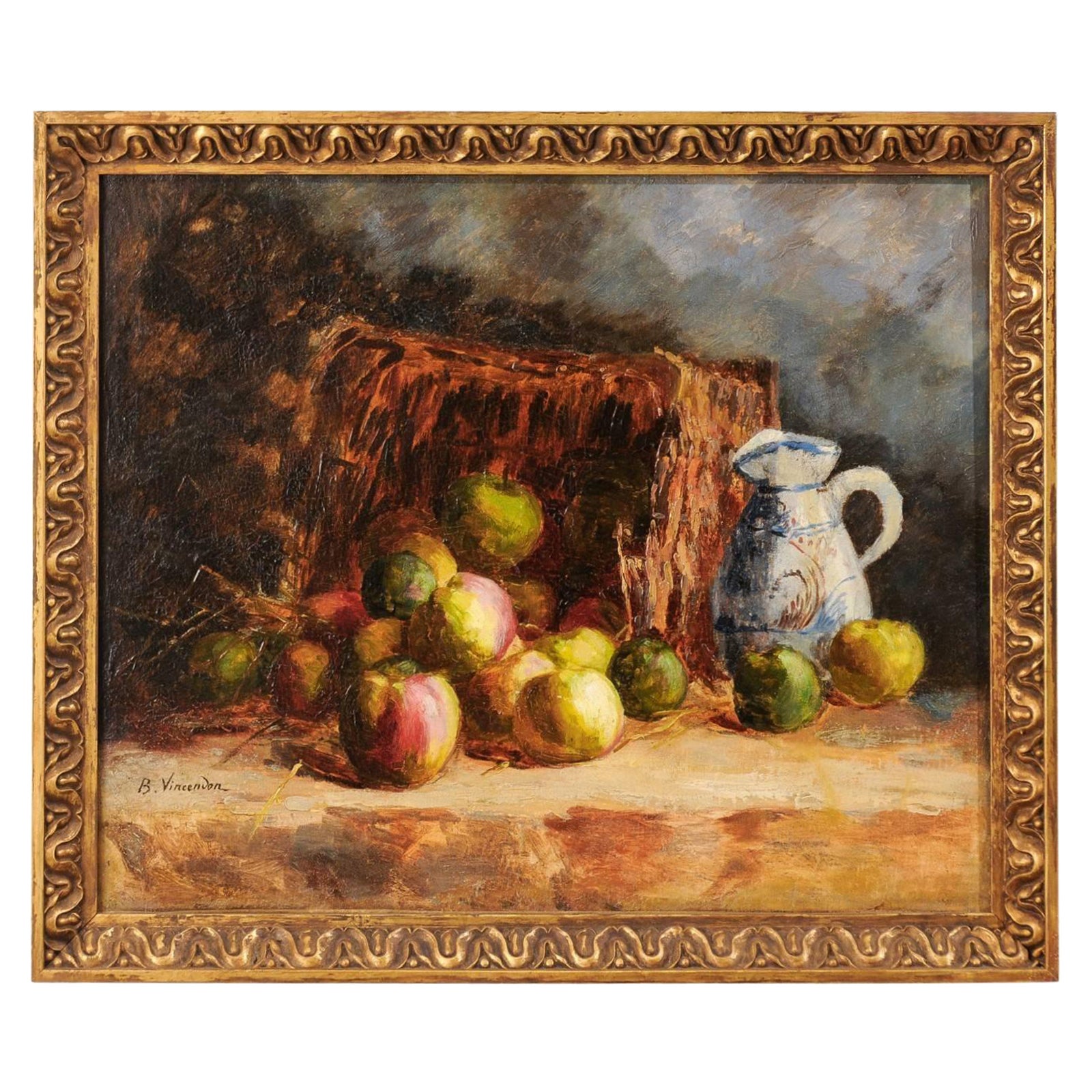 French Framed Impressionist Style Oil Still Life Painting by Berthe Vincendon