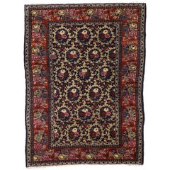 Antique Persian Bijar Rug with Traditional Style and Floral Compartment Design