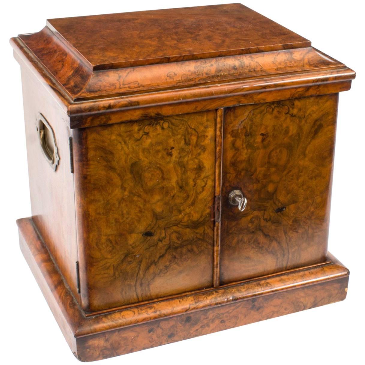 19th Century Victorian Burr Walnut Cigar Humidor Box