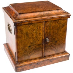 Antique 19th Century Victorian Burr Walnut Cigar Humidor Box