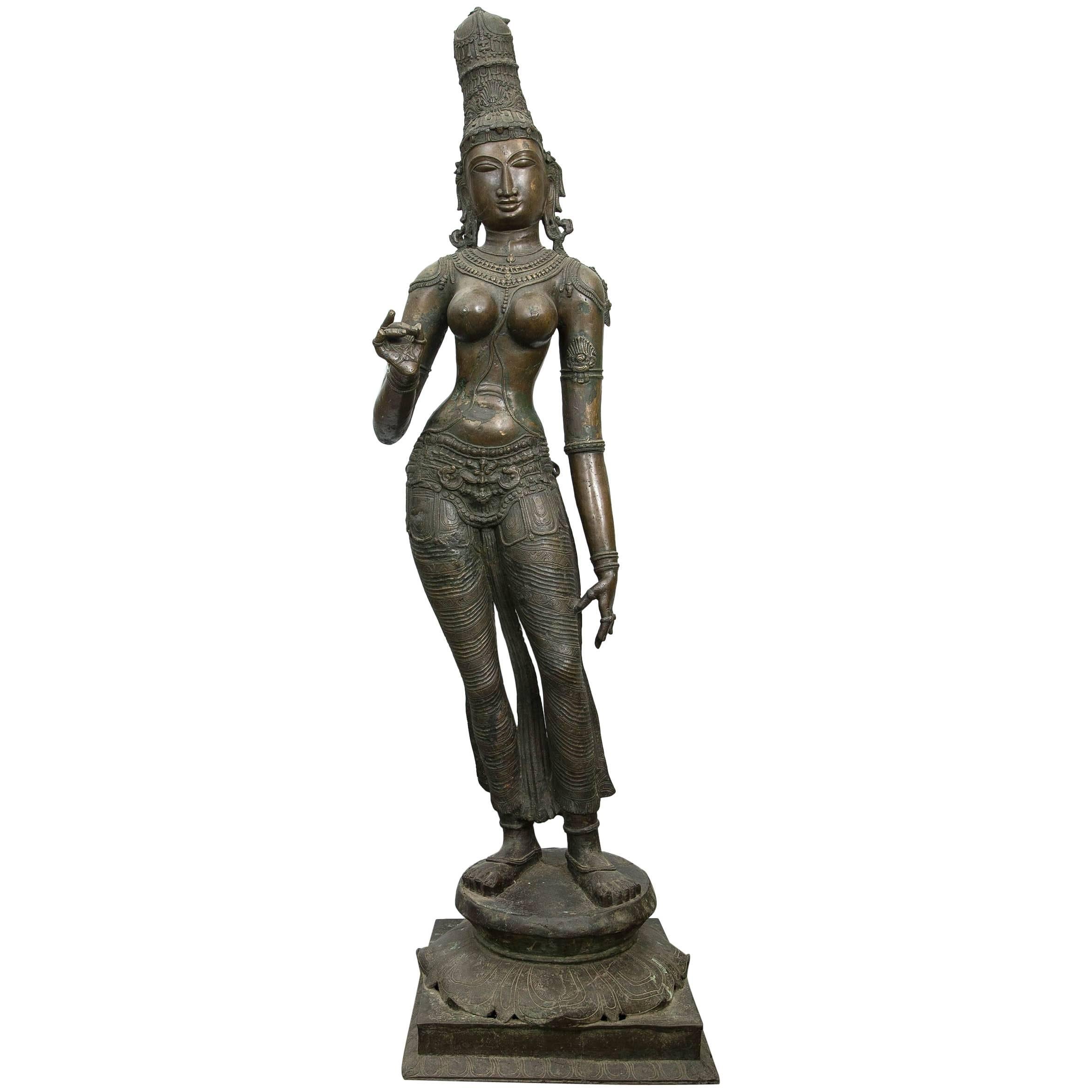 Large 20th Century Decorative  Bronze Standing  Figure of Sri-Lakshmi