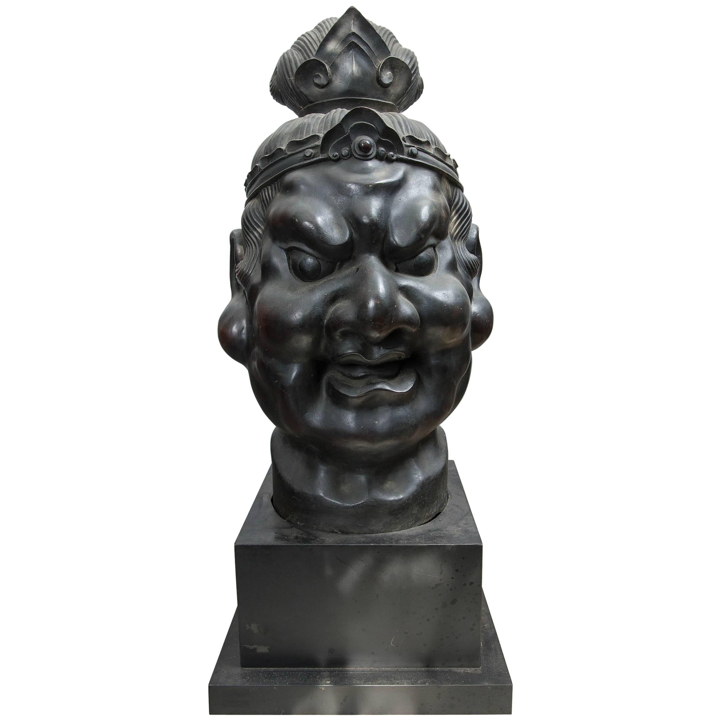 20th Century Japanese Bronze Head of a Deity For Sale
