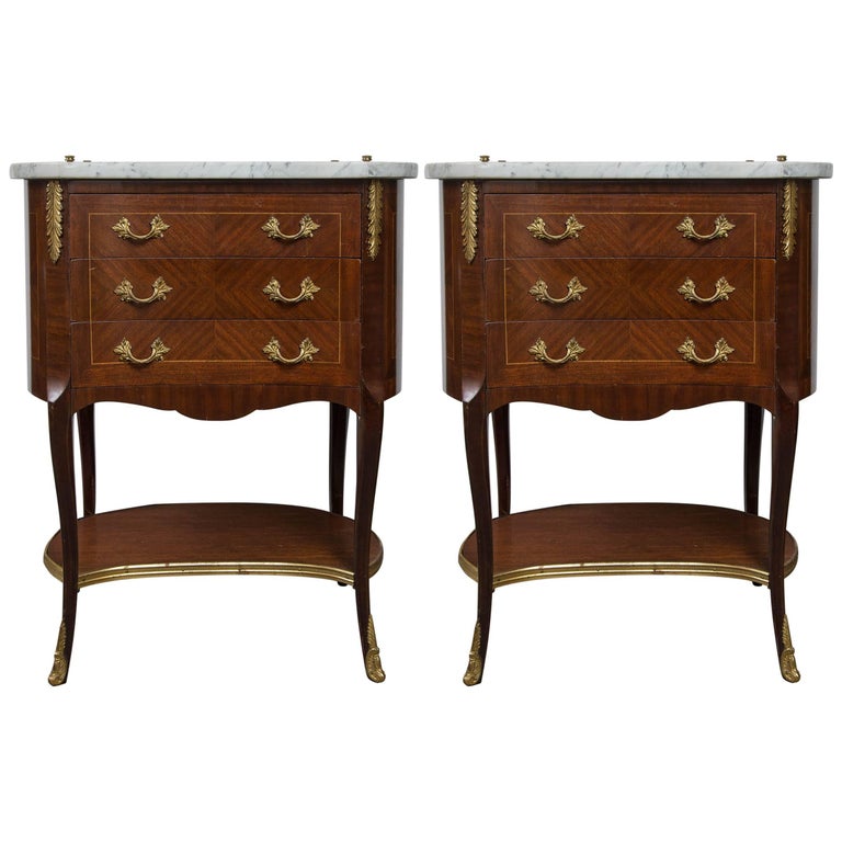 Pair Marble Top Bedside Tables at 1stdibs