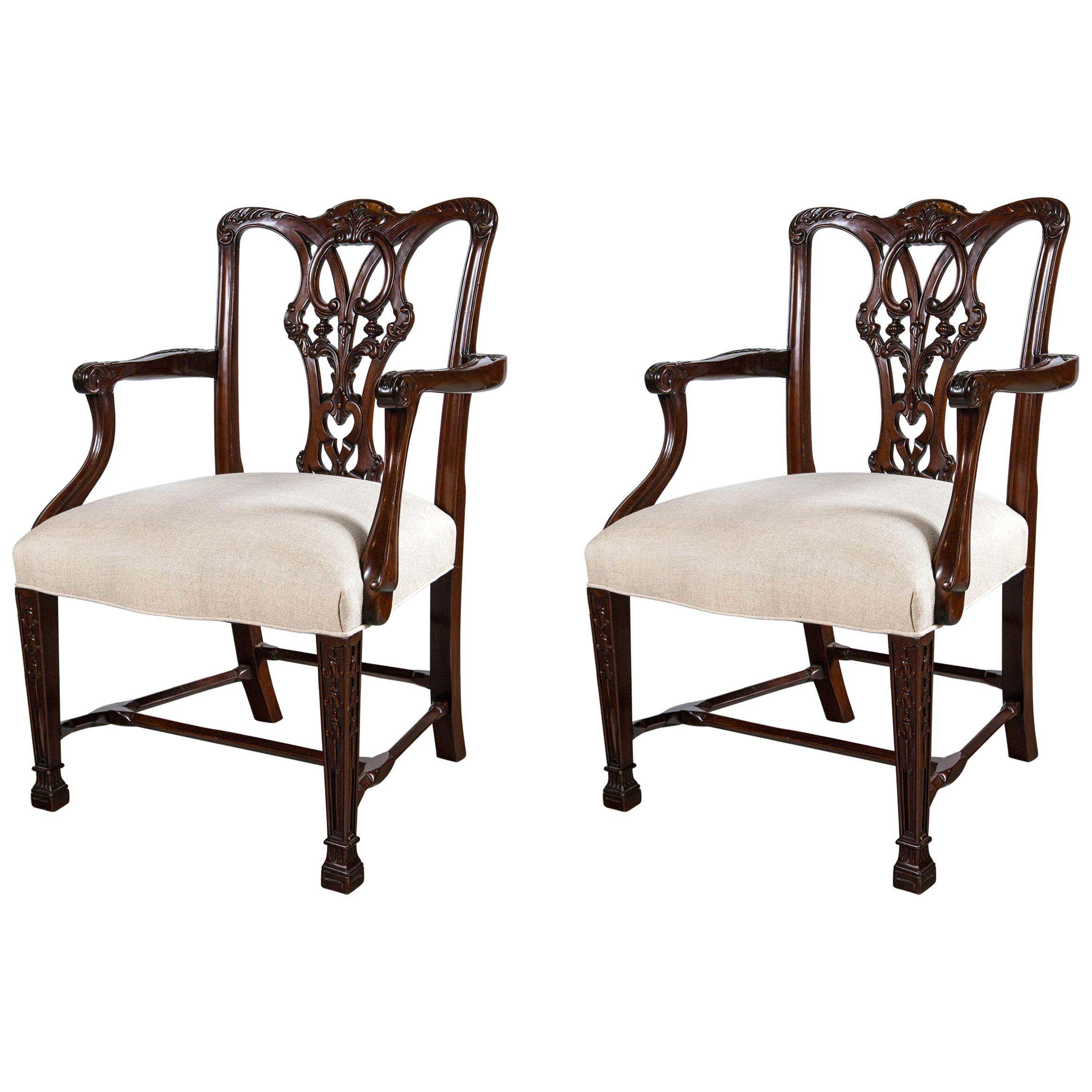 Pair of Chippendale Style Mahogany Armchairs For Sale