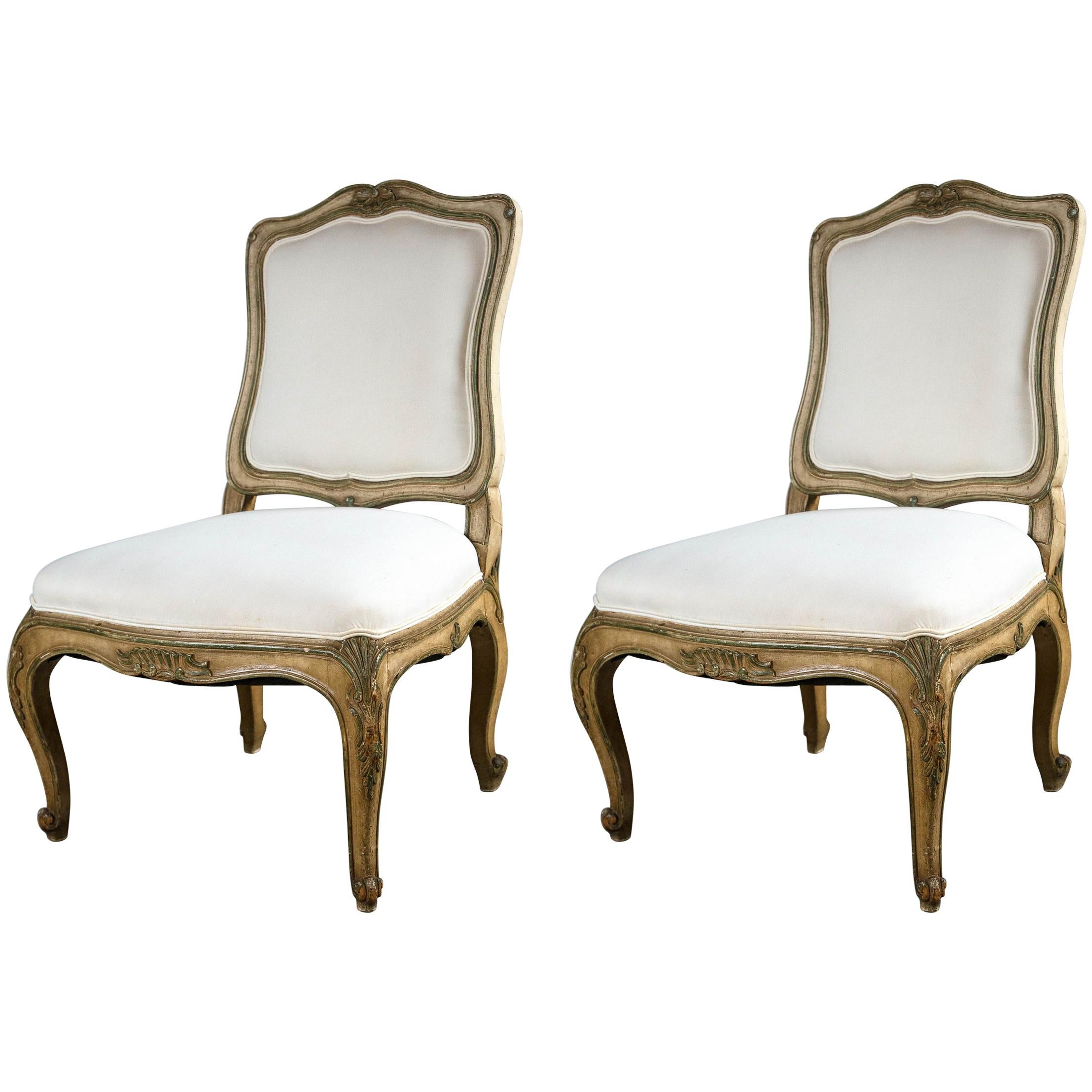 Pair of French Style Side Chairs with Carved Frames For Sale