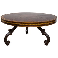Vintage Leather-Topped Round Table