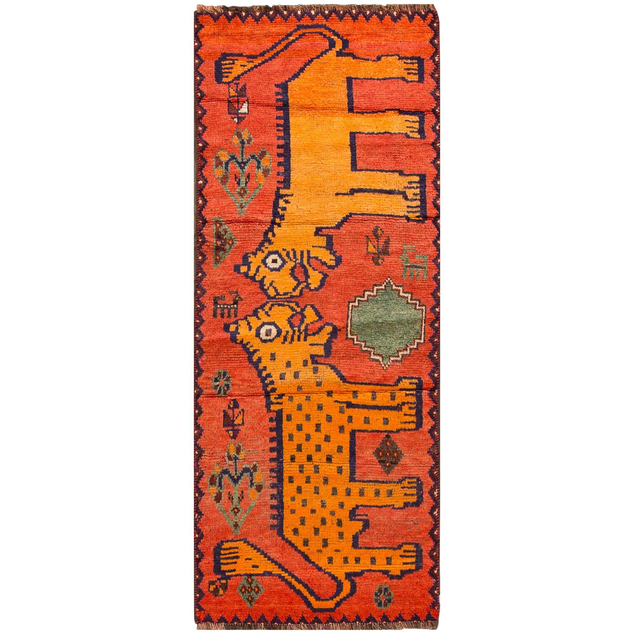 Vintage 1960s Orange Pictorial Persian Gabbeh Carpet