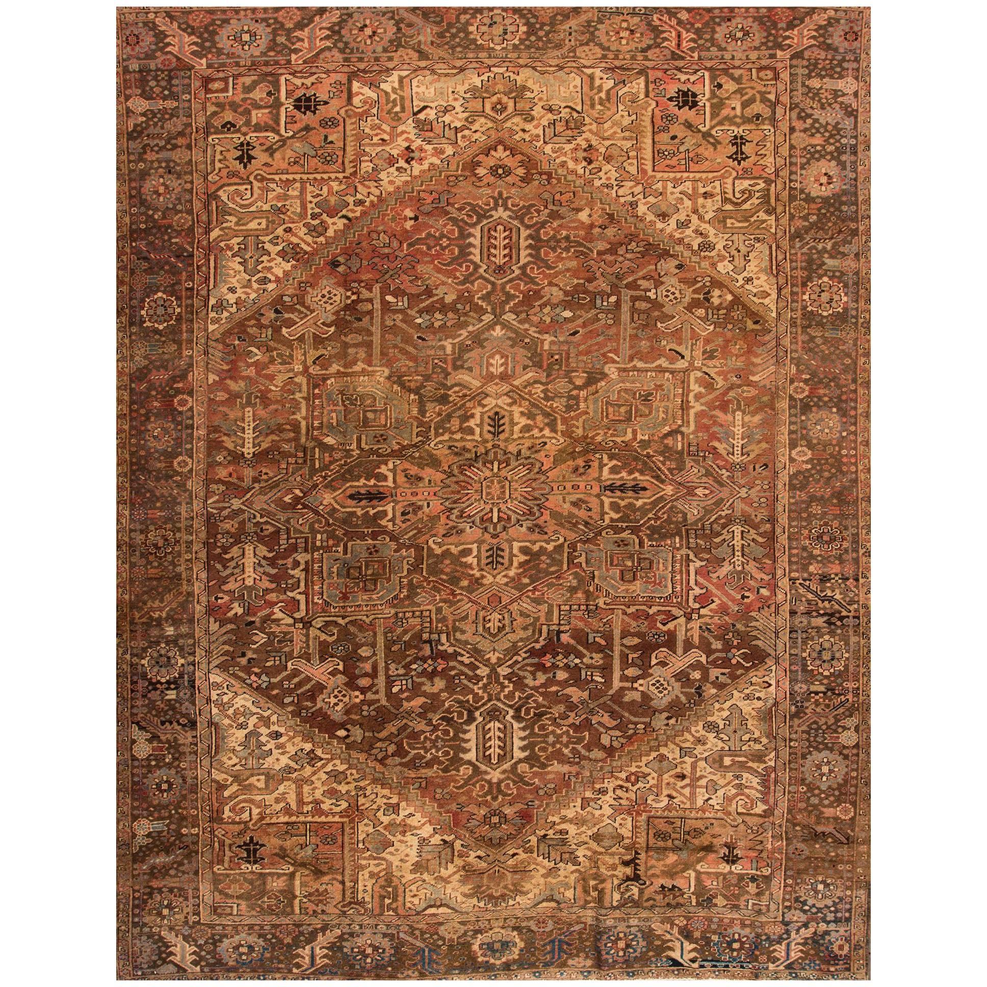 Vintage 1960s Brown or Tan Persian Heriz Carpet