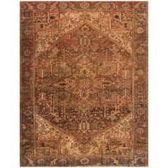 Vintage 1960s Brown or Tan Persian Heriz Carpet