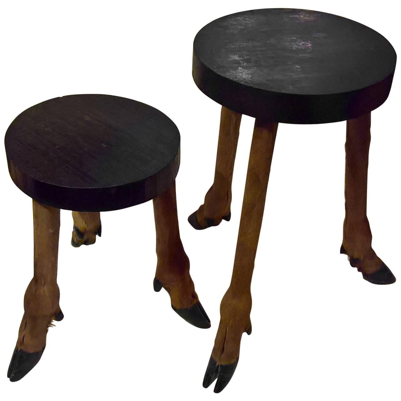 Rustic Pair of Side Tables with Taxidermy Legs