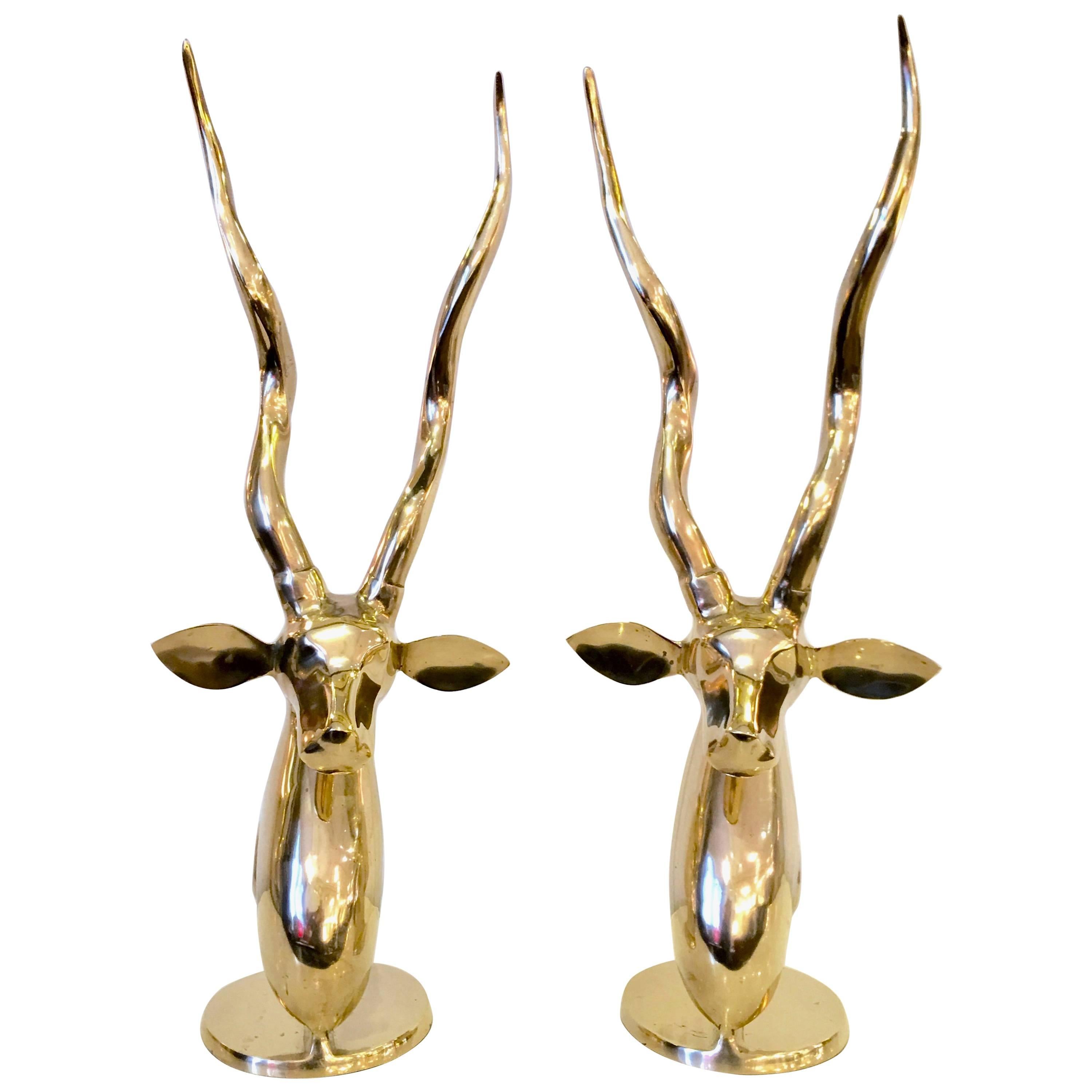 Grand Pair of Brass Gazelles by Dolbi Cashier For Sale