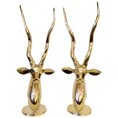 Grand Pair of Brass Gazelles by Dolbi Cashier