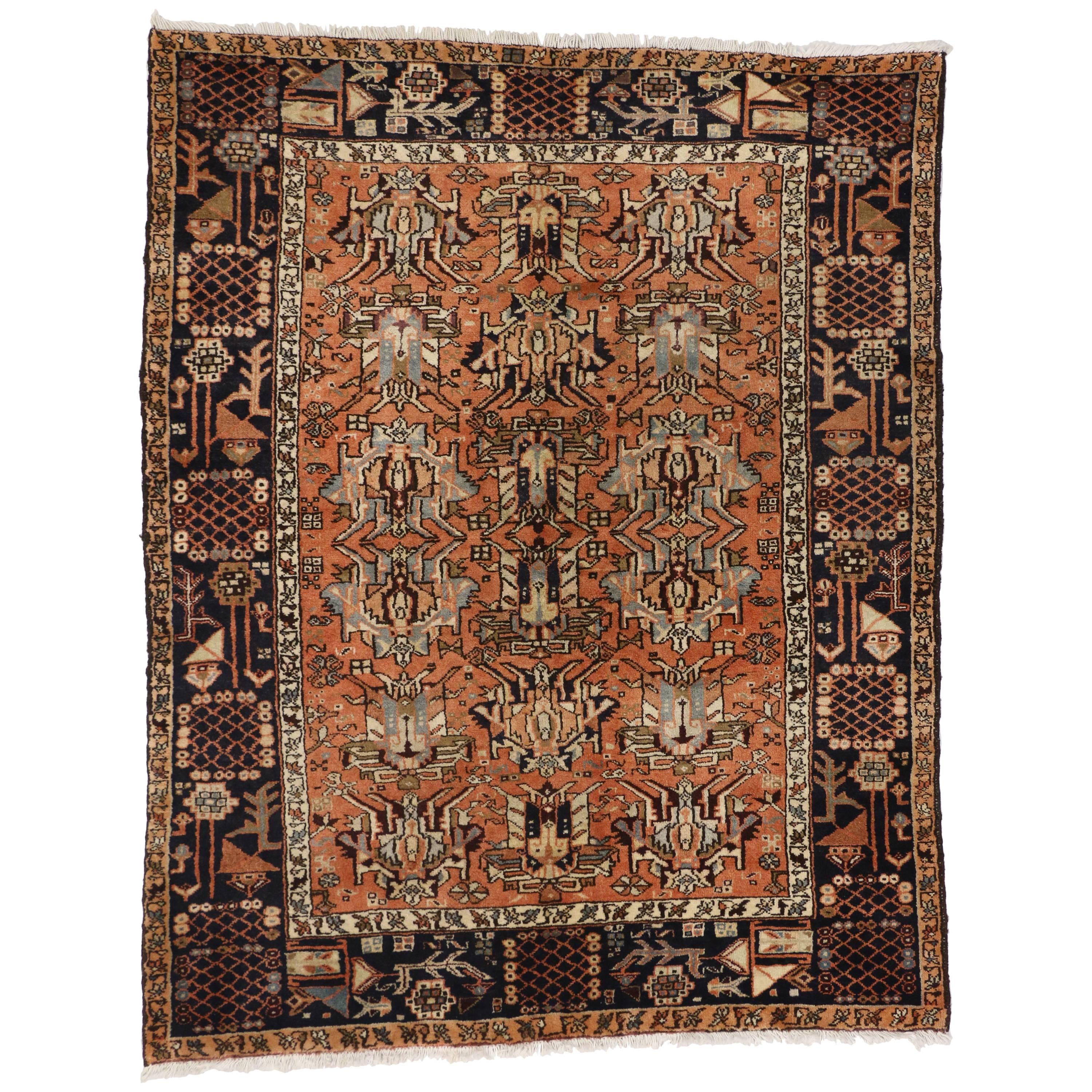 Antique Persian Heriz Rug with Mid-Century Modern Tribal Style
