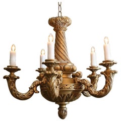 Hand-Carved Five Arm Giltwood Chandelier from France, circa 1890
