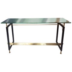 Vintage Brass and Black Iron Console, circa 1950, Italy