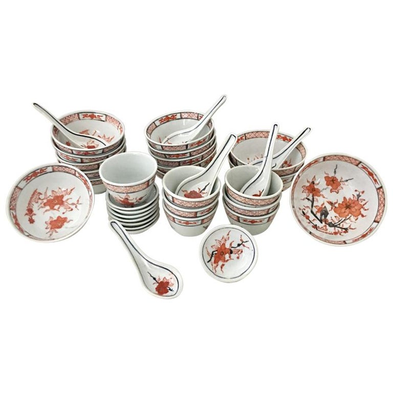 20th Century Japanese HandPainted Porcelain Dinnerware "Imari" Set/35